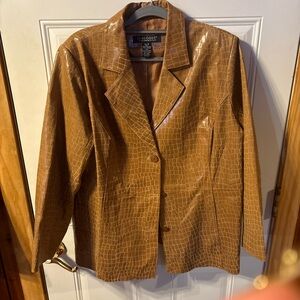 Dialogue Brown Croc-Embossed Blazer Jacket Size 1X Tan Vegan Leather
